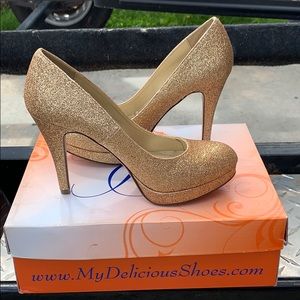 Gold glitter heels